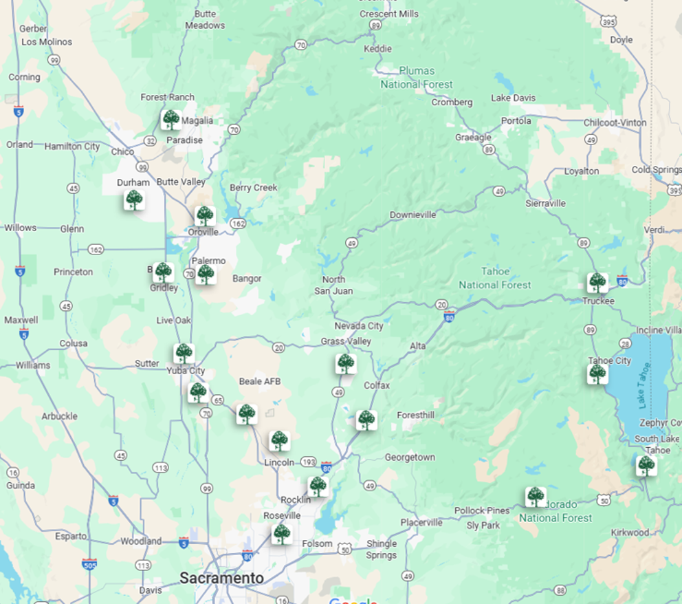 map of northern California detailing all of the areas serviced